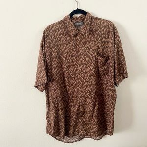 Vintage Triumph men’s button collared short sleeve shirt top casual brown tan XL